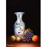 Quinton O'Hara - STILL LIFE, ROYAL WORCESTER VASE - Oil on Canvas - 16 x 12 inches - Signed