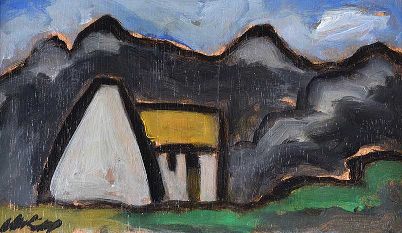 Markey Robinson - COTTAGE IN THE MOUNTAINS - Oil on Board - 7 x 11 inches - Signed