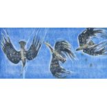 Jennifer Lane - BIRDS IN WIND III - Limited Edition Coloured Lithograph (2/15) - 7 x 14 inches -