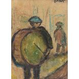 William Conor, RHA RUA - THE LAMBEG DRUMMER - Wax Crayon on Paper - 8 x 6 inches - Signed