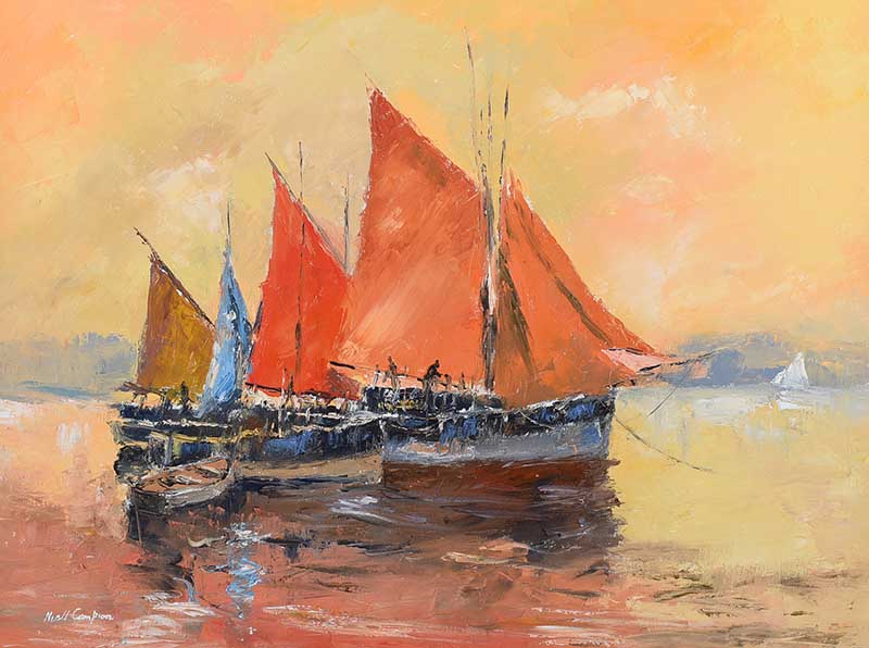 Niall Campion - CLUSTERED BOATS - Oil on Canvas - 24 x 32 inches - Signed