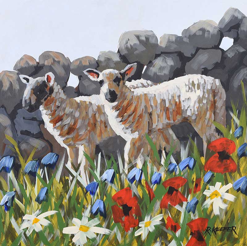 Ronald Keefer - TWO LAMBS - Oil on Board - 24 x 24 inches - Signed