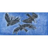 Jennifer Lane - BIRDS IN WIND II - Limited Edition Coloured Lithograph (2/15) - 7 x 14 inches -