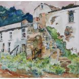 Jane Turner - OLD FARM ON THE SHORE OF LOUGH FOYLE - Watercolour Drawing - 12 x 12 inches - Signed