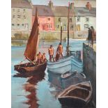 Cecil Maguire, RUA - DIVIDING THE CATCH, GALWAY - Oil on Board - 24 x 19 inches - Signed