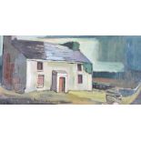 Robert Taylor Carson, RUA - VACANT COTTAGE, CARRIGART, DONEGAL - Oil on Board - 12 x 24 inches -