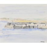 Basil Rakoczi - ROUNDSTONE HARBOUR - Pen and Ink Drawing with Watercolour Wash - 8 x 9.5 inches -