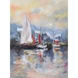 Niall Campion - HARBOURED BOATS, DINGLE - Oil on Canvas - 32 x 24 inches - Signed