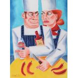 Graham Knuttel - TWO CHEFS - Pastel on Paper - 29 x 21 inches - Signed