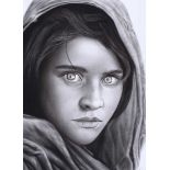 Eastern School - GIRL IN A HOOD - Charcoal on Paper - 14 x 10 inches - Signed in Monogram
