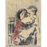 William Conor, RHA RUA - MOTHER & CHILD - Wax Crayon on Paper - 15 x 11 inches - Signed