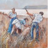 J.P. Rooney - HAYMAKING DAYS, CUSHENDUN - Oil on Board - 24 x 24 inches - Signed