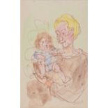 Daniel O'Neill - MOTHER & CHILD - Pen & Ink Drawing with Watercolour Wash - 6 x 4 inches - Signed