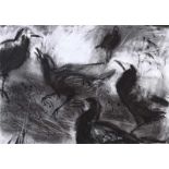 Margo Banks - FIVE CROWS - Charcoal on Paper - 28 x 39 inches - Signed