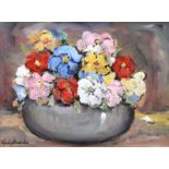 Gladys Maccabe, HRUA - STILL LIFE, BOWL OF FLOWERS - 10 x 14 inches - Oil on Board - Signed