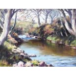 Charles McAuley - REFLECTIONS ON THE RIVER DUN - Oil on Board - 14 x 18 inches - Signed