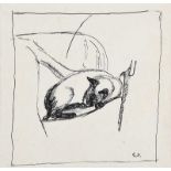 Gerard Dillon - SLEEPING CAT - Pen & Ink Drawing - 6 x 6 inches - Signed in Monogram