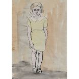 James Macintyre, RUA - STANDING GIRL - Pen & Ink Drawing with Watercolour Wash - 9.5 x 6.5