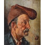 French School - MAN WITH A PIPE - Oil on Board - 7 x 6 inches - Unsigned