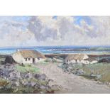 Rowland Hill, RUA - COTTAGES, BLOODY FORELAND, DONEGAL - Oil on Canvas - 14 x 20 inches - Signed