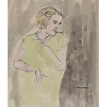 James Macintyre, RUA - GIRL BY A WALL - Pen & Ink Drawing with Watercolour Wash - 7.5 x 6.5 inches -