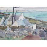 Olive Henry, RUA - COTTAGES, WEST OF IRELAND - Watercolour Drawing - 9.5 x 13.5 inches - Signed