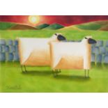 Graham Knuttel - THREE SHEEP - Pastel on Paper - 22 x 30 inches - Signed