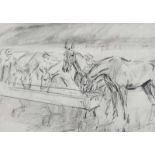 English School - HORSES WATERING - Charcoal on Paper - 8 x 11 inches - Unsigned