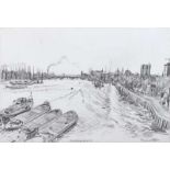 Raymond Piper, RUA - THE RIVER THAMES AT DUSK - Pencil on Paper - 14.5 x 21.5 inches - Signed