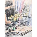 Daniel O'Neill - STILL LIFE, FLOWERS BY A WINDOW - Pen & Ink Drawing with Watercolour Wash - 15 x 11