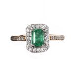 9CT GOLD EMERALD AND DIAMOND RING