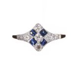 18CT GOLD SAPPHIRE AND DIAMOND CHEQUERBOARD CLUSTER RING