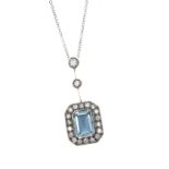 18CT GOLD AQUAMARINE AND DIAMOND NECKLACE