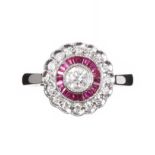 18CT WHITE GOLD RUBY AND DIAMOND RING