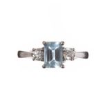 18CT WHITE GOLD AQUAMARINE AND DIAMOND RING