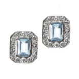 18CT GOLD AQUAMARINE AND DIAMOND EARRINGS