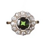 18CT GOLD TOURMALINE AND DIAMOND CLUSTER RING