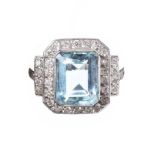 18CT WHITE GOLD AQUAMARINE AND DIAMOND RING