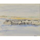 Basil Rakocz - ROUNDSTONE HARBOUR - Pen & Ink Drawing with Watercolour Wash - 8 x 9 inches - Signed