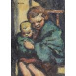 William Conor, RHA RUA - THE BABYSITTER - Wax Crayon on Paper - 13 x 9 inches - Signed
