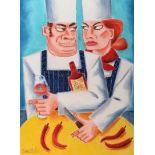 Graham Knuttel - TWO CHEFS - Pastel on Paper - 30 x 21 inches - Signed