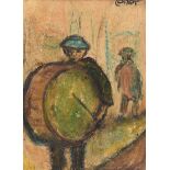 William Conor, RHA RUA - LAMBEG DRUMMER - Wax Crayon on Paper - 8 x 6 inches - Signed