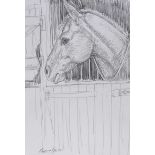 Raymond Piper, RUA - HORSE OVER THE STABLE DOOR - Pencil on Paper - 18 x 12 inches - Signed