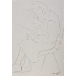 Vernon P. Carter - SEATED WOMAN READING - Pen & Ink Drawing - 23 x 16.5 inches - Signed