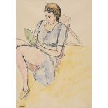 William Conor, RHA RUA - READING - Pen & Ink Drawing with Watercolour Wash - 9 x 7 inches - Signed