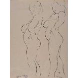 Vernon P. Carter - STANDING FEMALE NUDE STUDY - Pen & Ink Drawing - 20 x 15 inches - Signed