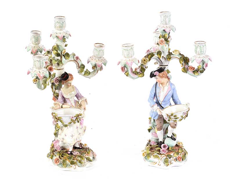 PAIR OF CONTINENTAL PORCELAIN CANDELABRA