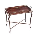 NINETEENTH CENTURY SILVER INLAID HARDWOOD BUTLER'S TRAY