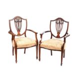 PAIR OF EDWARDIAN SHEILD BACK ARMCHAIRS