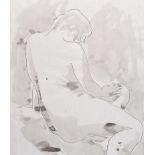 Vernon P. Carter - SEATED MODEL - Pen & Ink Drawing with Watercolour Wash - 20 x 16 inches -